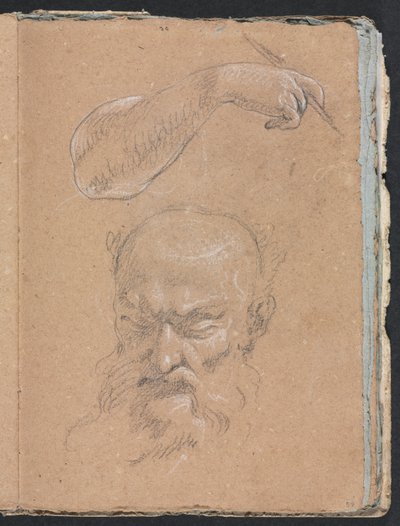 Cuaderno de Bocetos de Verona: Cabeza de un hombre con barba y brazo y mano derecha (página 59) de Francesco Lorenzi
