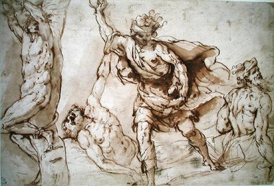Estudios para el martirio de San Sebastián y la lapidación de San Esteban de Francesco Maffei