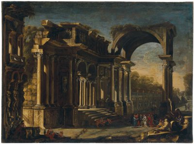 Capricho con ruinas romanas y Cristo con la mujer adúltera de Francesco Maglioli