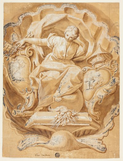 Figura alegórica con armas de Alejandro VIII (Ottoboni) y armas del papado de Francesco Mancini