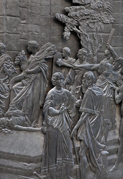 Base que representa a Alessandro Farnese recibiendo a los embajadores de la Reina Isabel de Inglaterra, (detalle) de Francesco Mochi