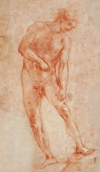 Estudio de un desnudo masculino, inclinándose hacia la derecha de Francesco Montelatici