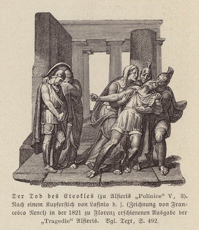 La muerte de Eteocles (grabado) de Francesco Nenci