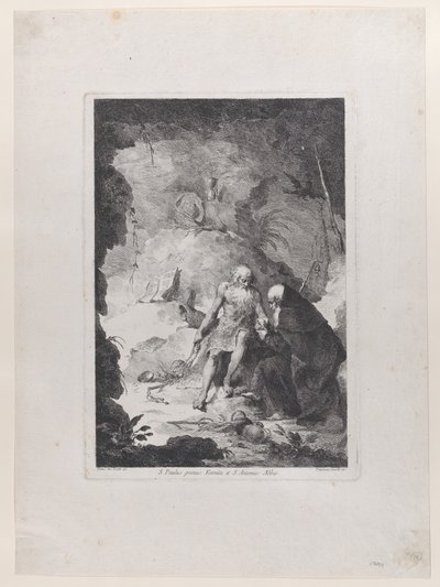 San Pablo el Ermitaño y San Antonio Abad conversando en un paisaje, ca. 1784-1836 de Francesco Novelli