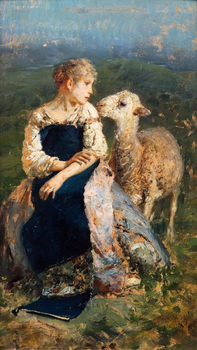 Pastora o niña con cabra (óleo sobre lienzo) de Francesco Paolo Michetti