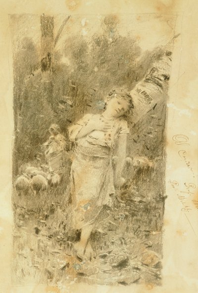 La pastora, de Francesco Paolo Michetti (1851-1929), dibujo. de Francesco Paolo Michetti