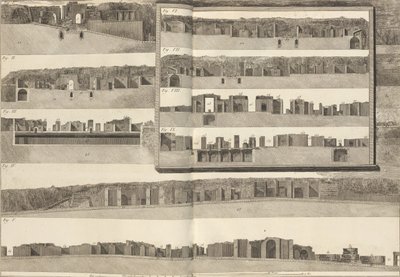 Secciones transversales, que muestran los diferentes aspectos de los edificios mostrados en el plan de Pompeya, 1804 de Francesco Piranesi