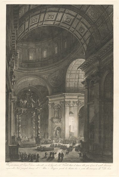Interior de San Pedro, con la iluminación de la Cruz de San Pedro de Francesco Piranesi