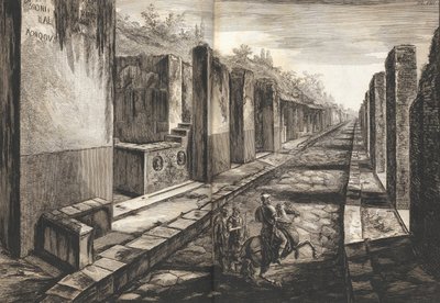 Vista desde la calle entrando bajo la puerta de la ciudad de Pompeya de Francesco Piranesi