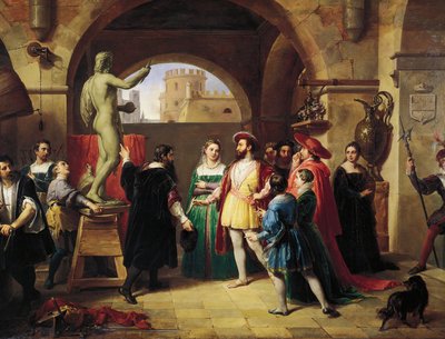 Francisco I (rey de Francia) en el estudio de Benvenuto Cellini de Francesco Podesti