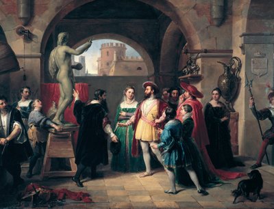 El rey de Francia Francisco I visita el taller de Buenvenuto Cellini en Roma de Francesco Podesti