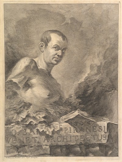 Retrato de G.B. Piranesi en imitación de un busto antiguo, de Opere varie di Architettura..., 1750 de Francesco Polanzani
