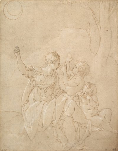 Figura femenina clásica Diana o Venus con dos infantes, ca. 1539-42 de Francesco Primaticcio