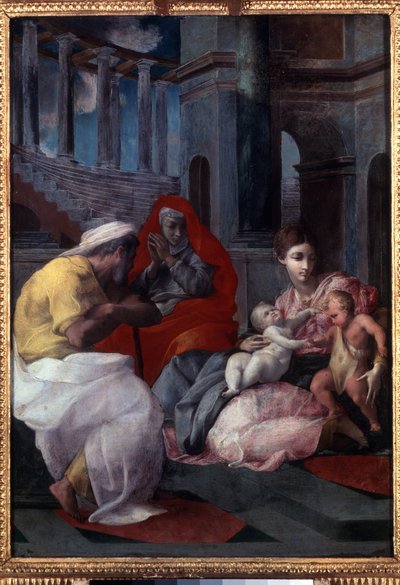 ""La Sagrada Familia con San Juan Bautista y Santa Isabel"" (La Sagrada Familia con San Juan Bautista y Santa Isabel) Pintura de Francesco Primaticcio, conocido como Le Primatice (1504 - 1570) de Francesco Primaticcio
