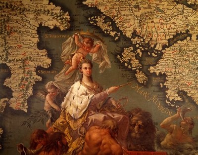 Venecia, Reina del Mar Mediterráneo, por Giambattista Ramusio (1485-1557) y Francesco Grisellini (1717-1787), Sala de Mapas o Sala del Escudo, Palacio Ducal, Venecia (Lista del Patrimonio Mundial de la UNESCO) de Francesco and Ramusio Giovan Battista Grisellini
