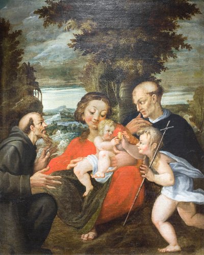Virgen con el Niño, San Juan, San Francisco y un santo benedictino (óleo sobre lienzo) de Francesco Rondani