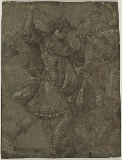Hombre en armadura junto a un carro, c. 1550 de Francesco de Rossi Salviati Cecchino