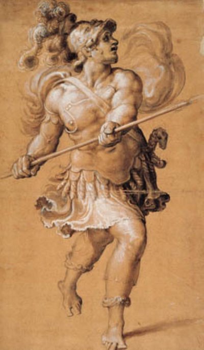 Soldado romano corriendo con una lanza de Francesco Salviati