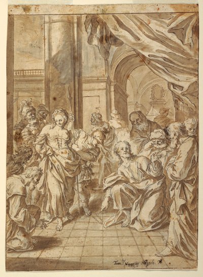 Dibujo, Cristo y la mujer adúltera, 1750-60 de Francesco Saverio Mergolo