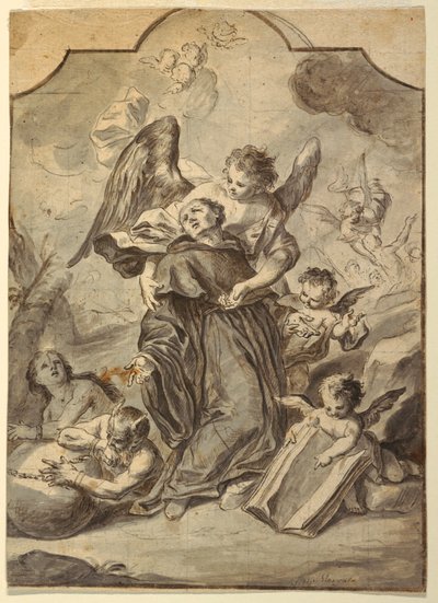 Dibujo, Visión del santo monje benedictino, 1776 de Francesco Saverio Mergolo