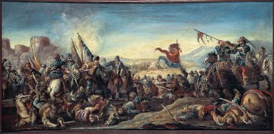 Guerra Veneto-Austro-Otomana (Tercera Guerra Austro-Otomana o Séptima Guerra Venecia-Otomana): batalla entre venecianos y turcos en Corfú, Grecia de Francesco Simonini