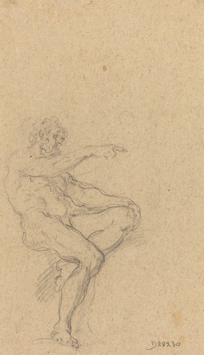 Un hombre desnudo sentado señalando a la derecha de Francesco Solimena