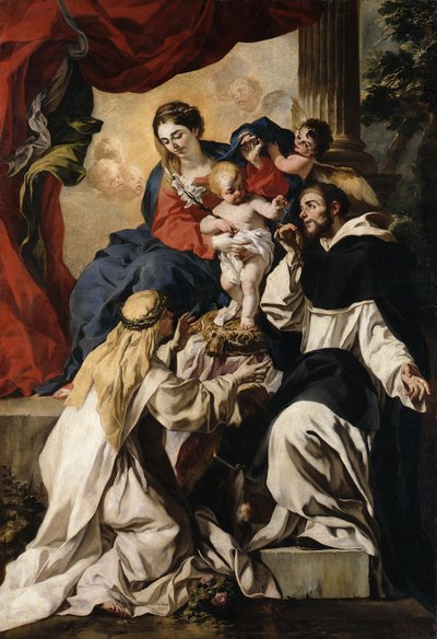 La Virgen entronizada con el Niño, san Domingo y santa Catalina de Siena (Virgen del Rosario) de Francesco Solimena