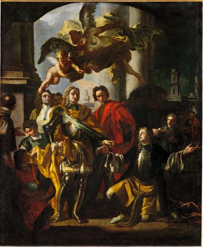 Gundaker Conde Althan, director de los edificios imperiales, presenta al emperador Karl VI el inventario de la nueva galería de pinturas del Stallburg de Francesco Solimena