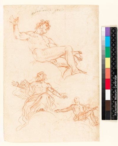 Recto: Hoja de estudio. Verso: Ligeros garabatos de tinta, posiblemente un estudio de drapeado de Francesco Solimena