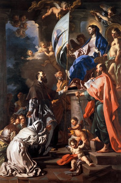 San Buenaventura recibiendo el estandarte del Santo Sepulcro de la Madonna de Francesco Solimena