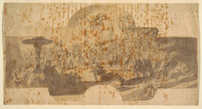 Estudio para un fresco para el salón del Senado, Génova: Las reliquias de San Juan Bautista son llevadas a Génova de Francesco Solimena