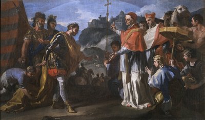 El encuentro entre el Rey Ratchis de los Longobardos y el Papa Zacarías durante el asedio de Perugia de Francesco Solimena