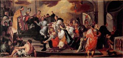 El hábito del monje del Rey Lombardo Ratchis (Ratgis) (744-749) en el Monasterio de Monte Cassino de Francesco Solimena