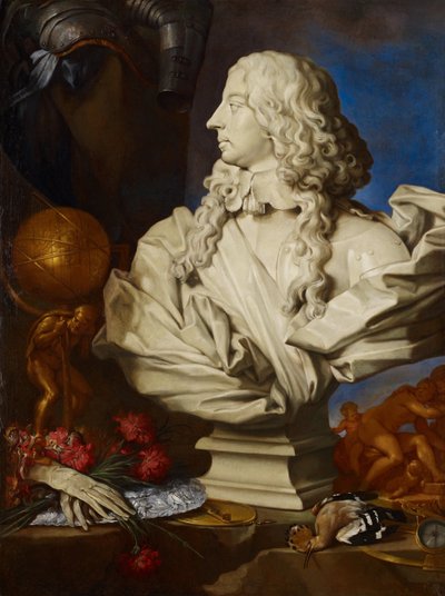 Bodegón alegórico con el busto de Bernini de Francisco I de Este de Francesco Stringa