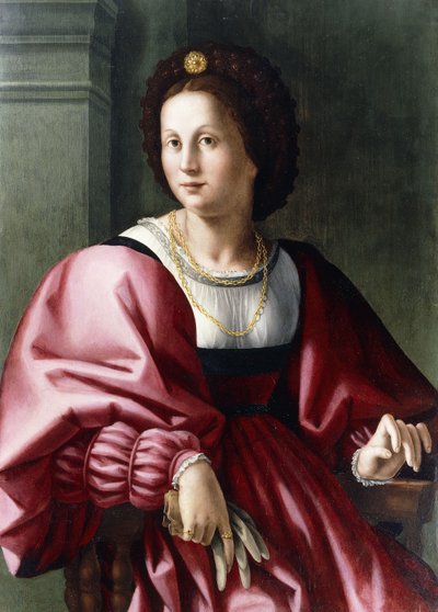 Retrato de una dama, sentada tres cuartos de longitud, sosteniendo un guante de Francesco Ubertini Bacchiacca