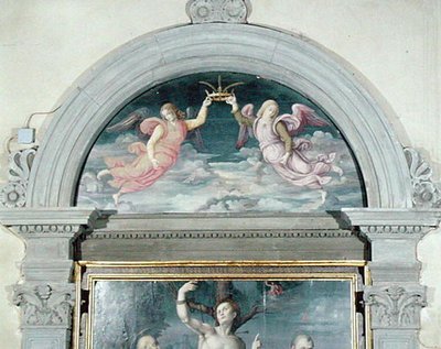 SS. Benedicto, Domingo y Sebastián (detalle de la luneta) de Francesco Ubertini Il Bacchiacca