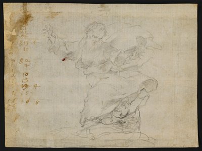 Estudios para Cristo dando un nuevo corazón a Santa Catalina de Siena (anverso); Dios Padre en el aire con los brazos extendidos (verso) de Francesco Vanni