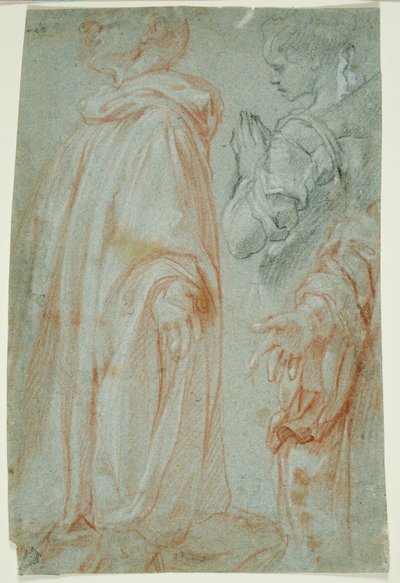Tres estudios para el Cristo resucitado adorado por una santa y San Silvestro Gozzalini de Francesco Vanni