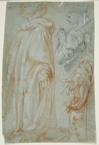 Tres estudios para el Cristo resucitado adorado por una santa y San Silvestro Gozzalini de Francesco Vanni