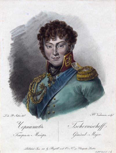 Retrato del Conde Alexander Ivanovich Chernyshov (Príncipe Alexandre Ivanovitch Tchernychev ou Tchernychiov ou Czernichev) (1786-1857) - Vendramini, Francesco (1780-1856) - 1813 - Aguafuerte, acuarela - 24,2x18,2 - Colección particular de Francesco Vendramini
