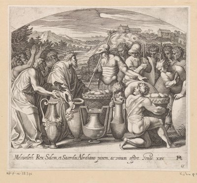 Encuentro de Abraham con Melquisedec Pinturas en la Logia de Rafael (título de la serie) La Sacra Genesi (título de la serie) de Francesco Villamena