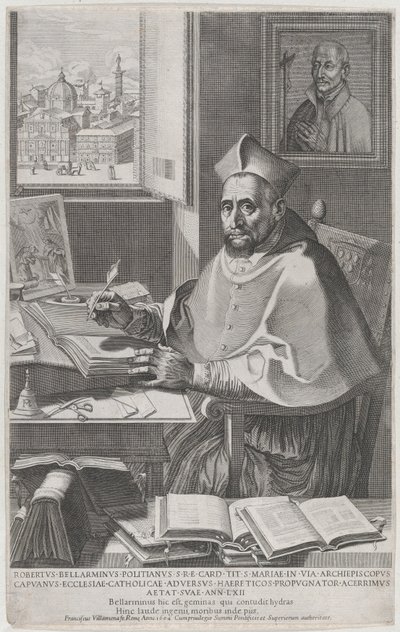 Cardenal Roberto Bellarmino en su escritorio, escribiendo de Francesco Villamena