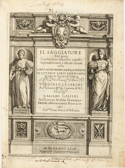 Frontispicio de "El Ensayador" de Galileo Galilei de Francesco Villamena