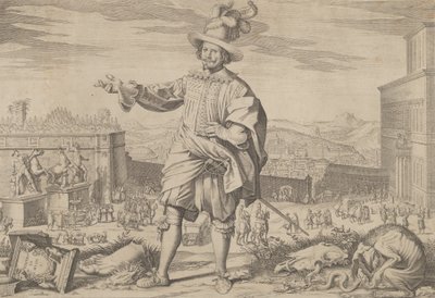 Retrato de Ioannes Altus Johann Alten, de la Guardia Suiza, de pie junto al Quirinal, 1623 de Francesco Villamena