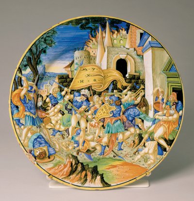 Plato con la batalla de Roncesvalles de Francesco Xanto Avelli