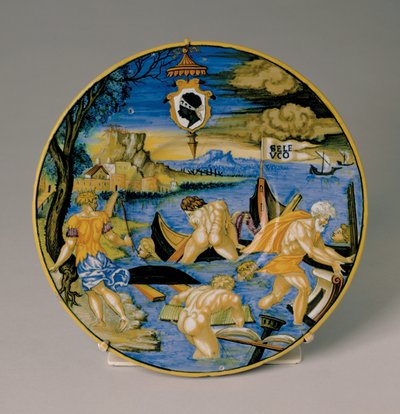 Plato con el Hundimiento de la Flota de Seleuco de Francesco Xanto Avelli