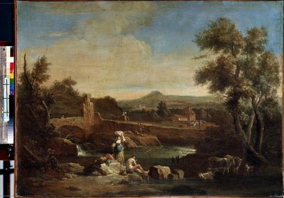 Paisaje con un río. Pintura de Francesco Zuccarelli (1702-1788). Óleo sobre lienzo, 81,5 x 119 cm. Arte veneciano del siglo XVIII. Museo del Hermitage, San Petersburgo. de Francesco Zuccarelli
