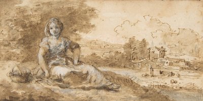 Niña sentada en un paisaje de Francesco Zuccarelli