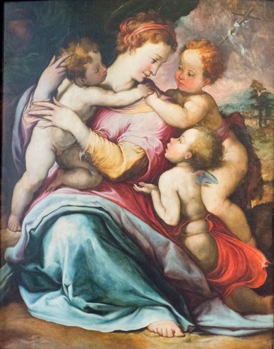 La Virgen con el Niño, el joven San Juan y un ángel de Francesco de Rossi Salviati Cecchino