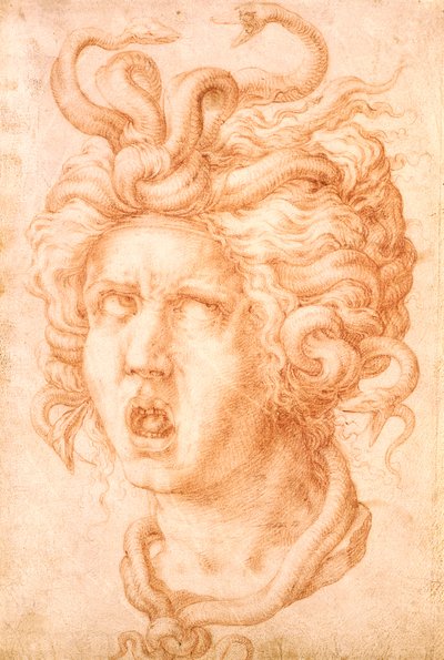 Medusa (tiza roja sobre papel verjurado blanquecino) de Francesco de Rossi Salviati Cecchino